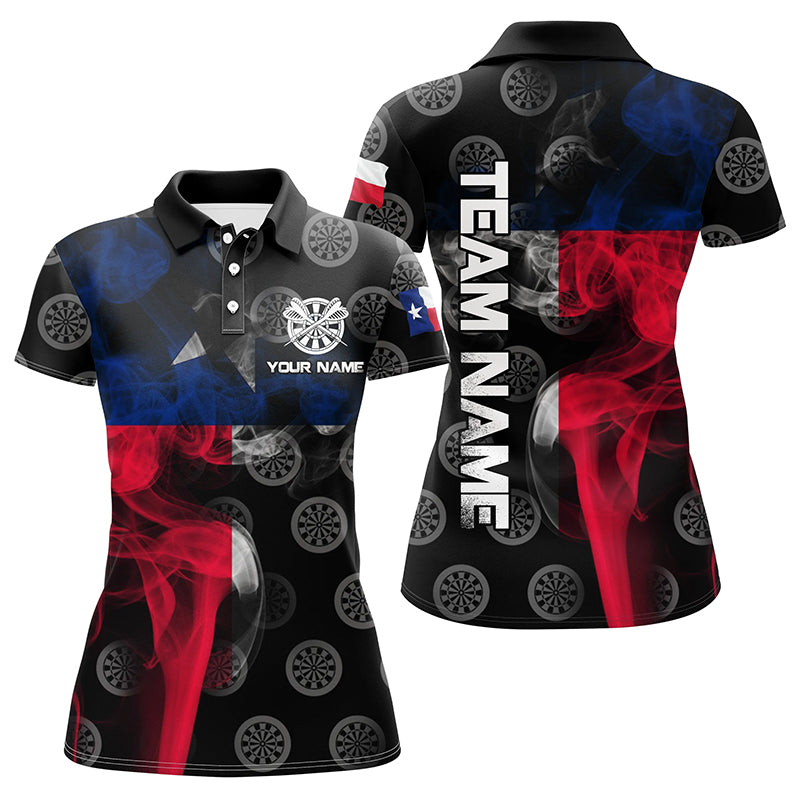 Personalized Smoke Texas Flag Dart Polo Shirts, Custom Patriotic Darts Shirts For Women Dart Jerseys VHM1099