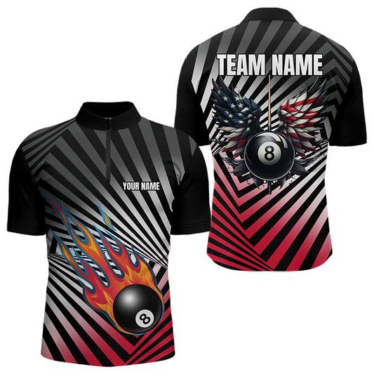 Personalized Fire 8 Ball Pool Billiard Shirts For Men, US Flag 8 Ball Pool Swing Billiard Jerseys VHM1203