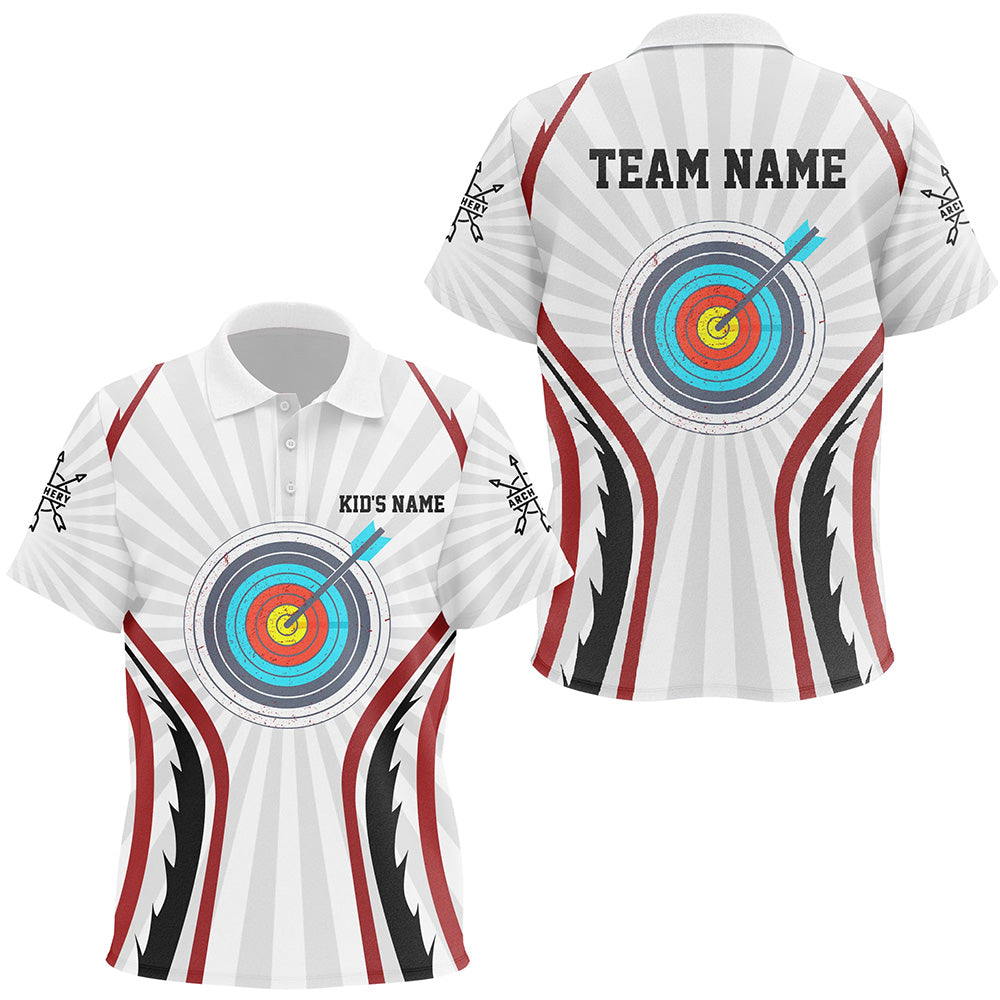 Personalized Retro Red Targets Archery Polo Shirts For Kids, Custom Arrows Archery Team Jerseys VHM0562