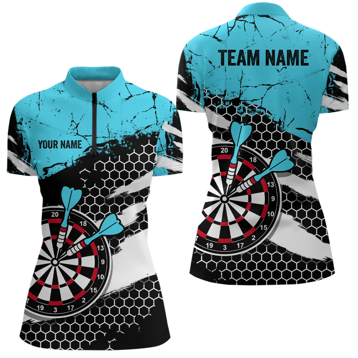 Blue Grunnge Hive Pattern Darts Quarter-Zip Shirts Womens Dart Apparel Custom Dart Team Jerseys VHM1112