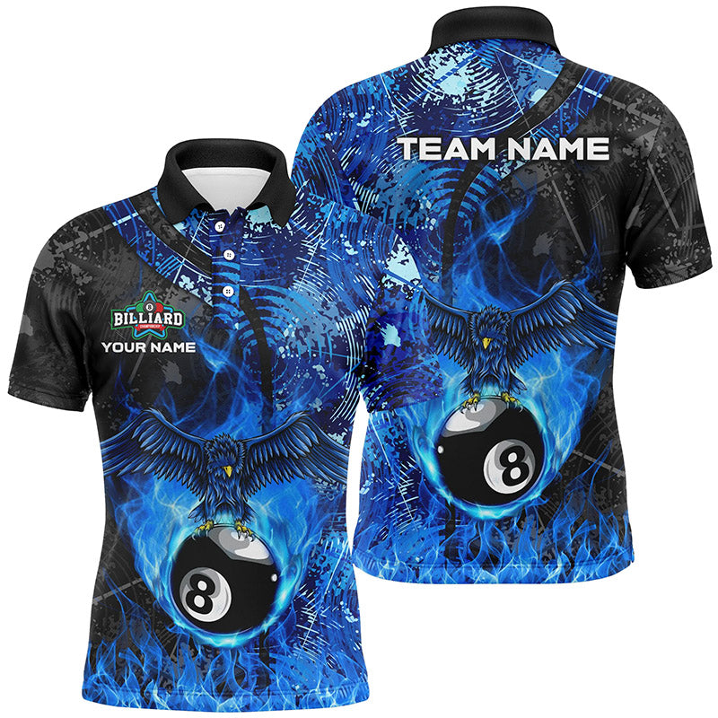 Blue Flame 8 Ball Eagle Personalized 3D Billiard Men's Polo Shirts Custom Billiard Team Uniform TDM0339