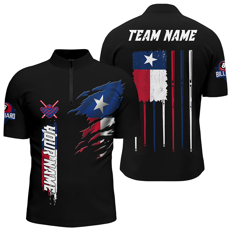 Custom Vintage Billiard Texas Flag Men Quarter-Zip Shirts, Patriotic Gift For Pool Lover TDM1068