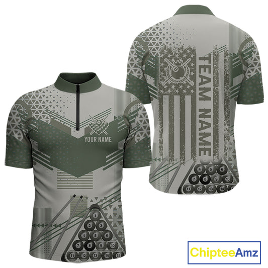 Military Green Camo Billiard Jersey For Men Custom 8 Ball Pool Shirt American Flag Billiard Shirts TDM3855