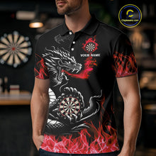 Load image into Gallery viewer, Personalized Red Flaming Dragon Dart Shirts For Men Custom Darts Team Jerseys Polo & Quarter Zip TDM4310