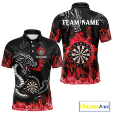 Load image into Gallery viewer, Personalized Red Flaming Dragon Dart Shirts For Men Custom Darts Team Jerseys Polo & Quarter Zip TDM4310