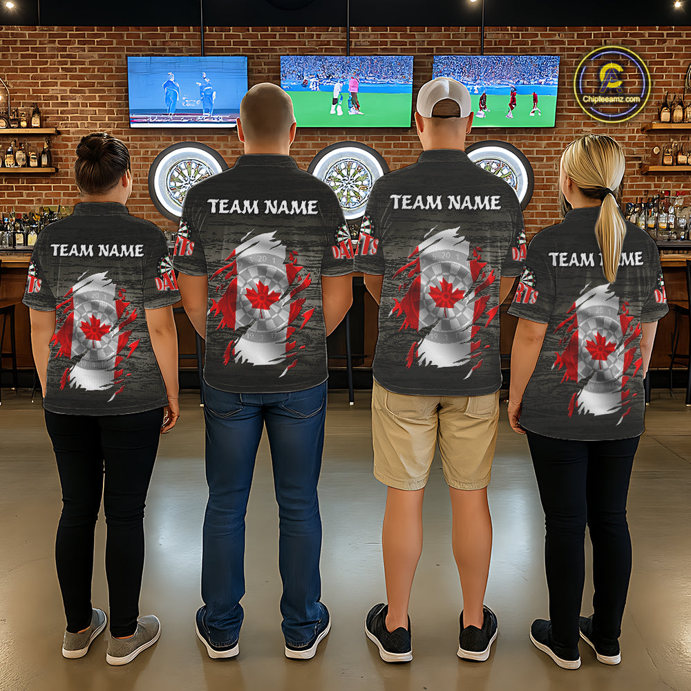Personalized Grey Grunge Canada Flag Darts Shirts For Women Custom Patriotic Darts Team Jerseys TDM2170