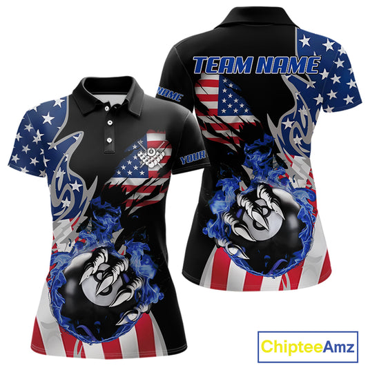 8 Ball Pool Claw American Flag Billiard Shirt For Women Custom Patriotic Billiard Team Jersey|Black TDM6042