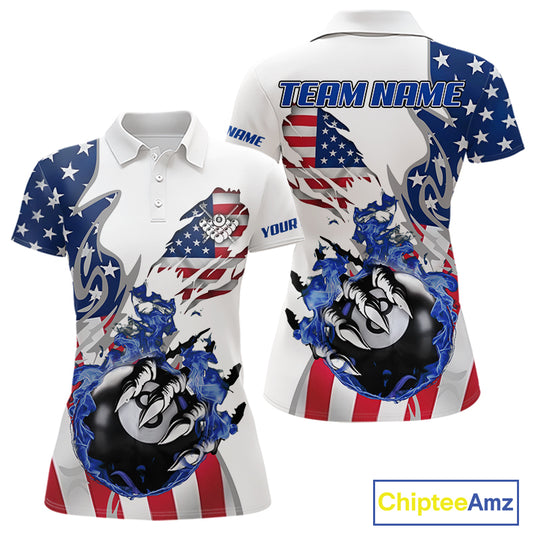 8 Ball Pool Claw American Flag Billiard Shirt For Women Custom Patriotic Billiard Team Jersey|White TDM6043