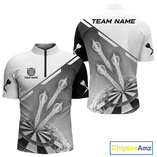 Personalized White And Grey Dart Jersey Polo & 1/4 Zip For Men Custom Dart Shirts Team Uniform TDM4754