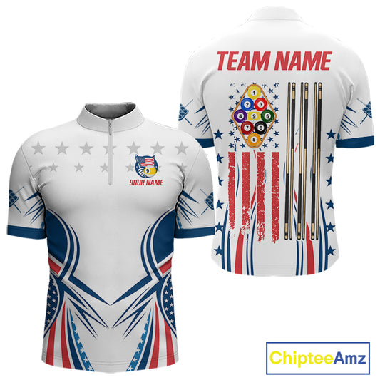 Patriotic American Flag 9 Ball Billiard Shirt For Men Custom Pool Team Jerseys Polo & Quarter Zip TDM4770