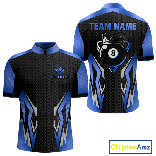 Black And Blue 8 Ball Pool Crown Billiard Shirt For Men Custom Billiard Jersey Team Polo & 1/4 Zip TDM4990