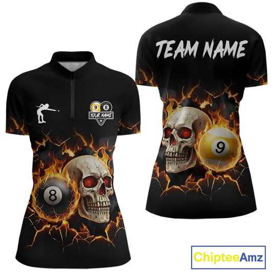 Personalized Skull 8 Ball & 9 Ball Fire Billiard Shirt For Women Custom Billiard Pool Team Jersey TDM5425