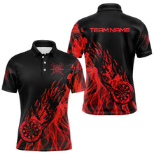 Load image into Gallery viewer, Red And Black Dartboard Fire Flame Darts Polo & Quarter Zip Custom Dart Shirt For Men Dart Jerseys TDM3707