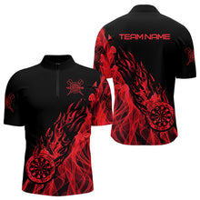 Load image into Gallery viewer, Red And Black Dartboard Fire Flame Darts Polo & Quarter Zip Custom Dart Shirt For Men Dart Jerseys TDM3707
