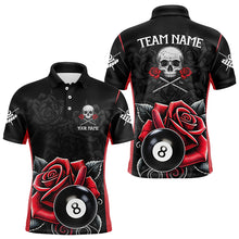 Load image into Gallery viewer, Black And Red 8 Ball Pool And Roses Custom Skull Billiard Shirts For Men, Unique Billiard Jerseys TDM3204