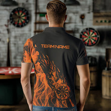 Load image into Gallery viewer, Black And Orange Dartboard Fire Flame Darts Polo, Quarter Zip Custom Dart Shirt For Men Dart Jersey TDM3410