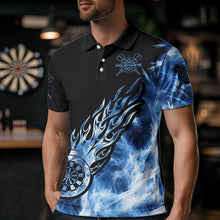 Load image into Gallery viewer, Black And Blue Light Icy Men Darts Polo & Quarter Zip Shirt Custom Dart Shirts For Team Dart Jersey TDM3411