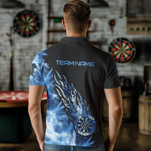 Load image into Gallery viewer, Black And Blue Light Icy Men Darts Polo & Quarter Zip Shirt Custom Dart Shirts For Team Dart Jersey TDM3411