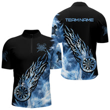 Load image into Gallery viewer, Black And Blue Light Icy Men Darts Polo & Quarter Zip Shirt Custom Dart Shirts For Team Dart Jersey TDM3411