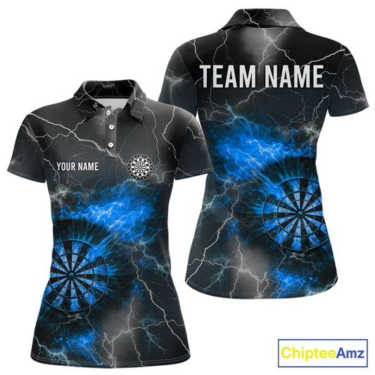 Custom Lightning Flame Darts Shirt For Women, Darts Jersey Pocket Option|Blue TDM5913