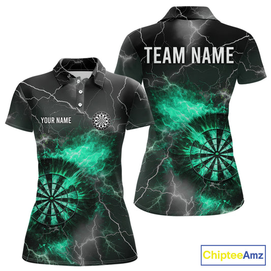 Custom Turquoise Flame Lightning Darts Shirt With Pocket Option For Women TDM5915