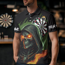 Load image into Gallery viewer, Personalized Green Death Skeleton Fire Dart Shirts For Men Custom Skull Dart Jersey Polo & 1/4 Zip TDM3711