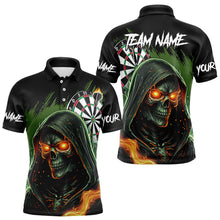 Load image into Gallery viewer, Personalized Green Death Skeleton Fire Dart Shirts For Men Custom Skull Dart Jersey Polo & 1/4 Zip TDM3711