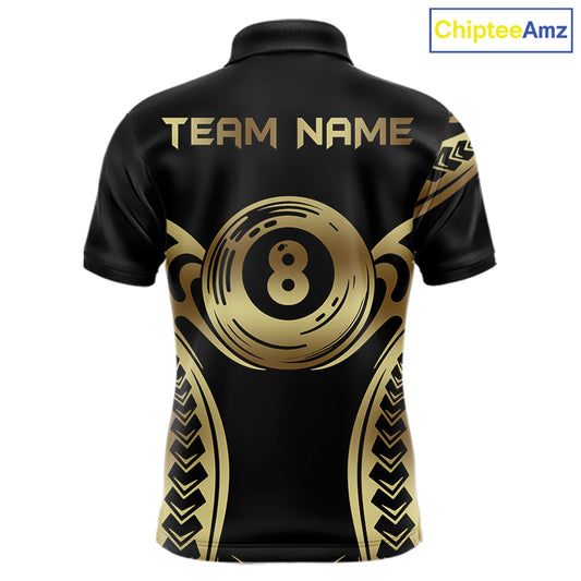 Personalized Black & Gold Tribal Pattern 8 Ball Pool Billiard Shirts For Men Billiard Attire Gifts NYN2821