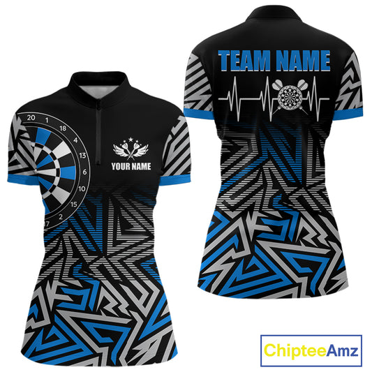 Personalized Darts Heartbeat Zig-Zag Pattern Custom Dart Shirts For Women, Dart Team Jersey|Blue TDM3984