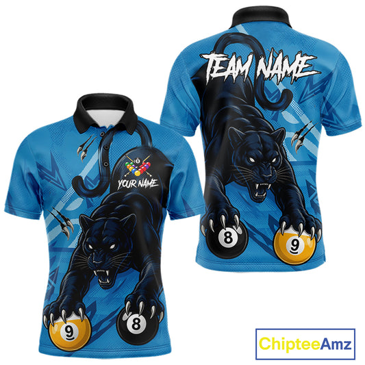 Custom Blue 8 Ball & 9 Ball Panther Billiard Shirt For Men, Billiard Team Jersey Polo & 1/4 Zip TDM6494