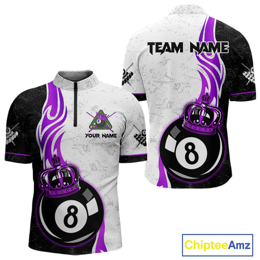 8 Ball Pool Crown Billiard Shirt For Men Custom Pool Jersey Billiard Team Shirt |Purple TDM4181