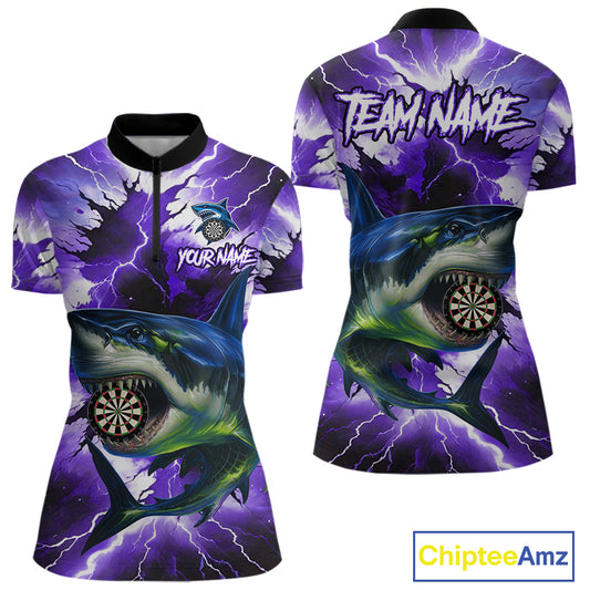 Thunder Lightning Storm Shark Darts Shirt For Women Custom Purple Darts Team Jersey Polo & 1/4 Zip TDM4570