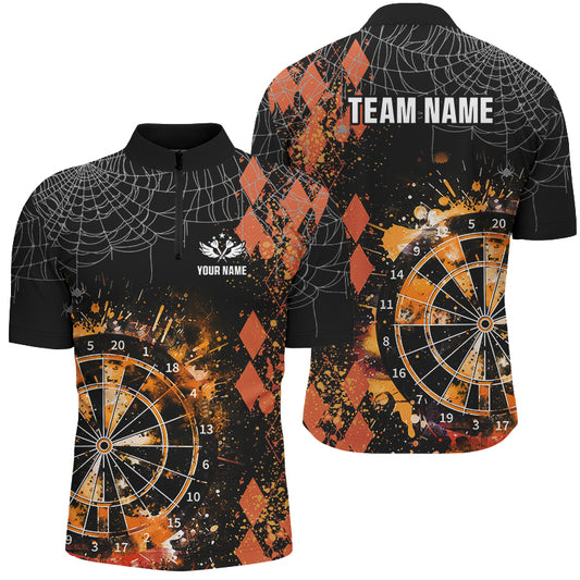 Orange Grunge Darts Board Argyle Pattern Custom Men Darts Shirts, Halloween Darts Team Jerseys TDM2732