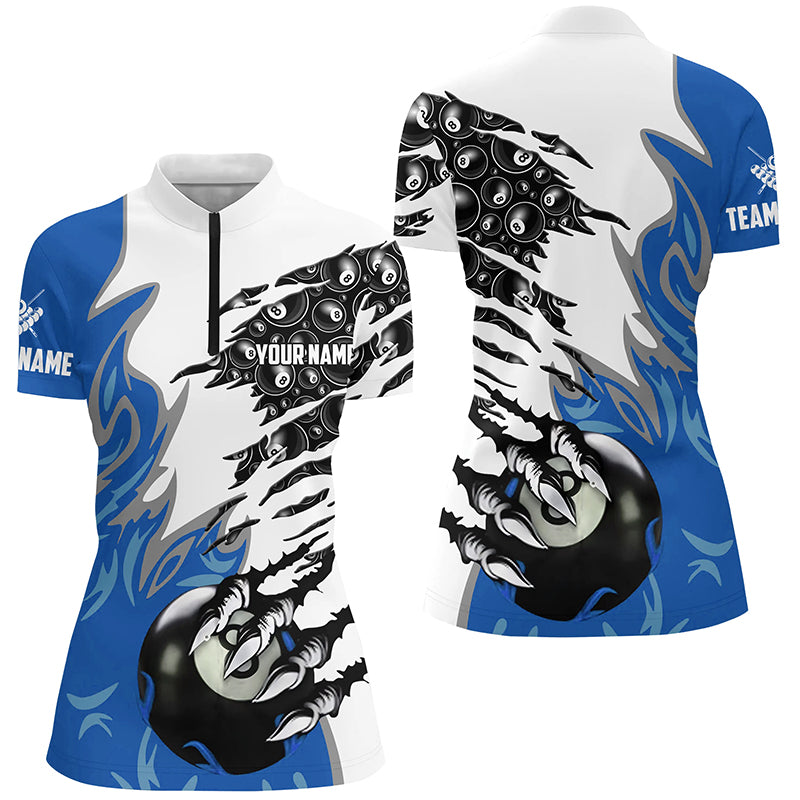 Personalized Claw 8 Ball Pool Blue 3D Billiard Women Quarter-Zip Shirts, Billiard Apparel TDM0577