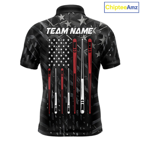 Custom Black US Flag Billiard Shirt For Men Custom Patriotic Billiard Team Jersey Polo & 1/4 Zip TDM6530