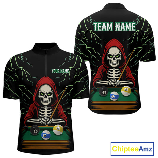 Personalized Funny Skeleton Billiard Shirt For Men Custom Billiard Jersey Team Polo & Quarter Zip TDM4364