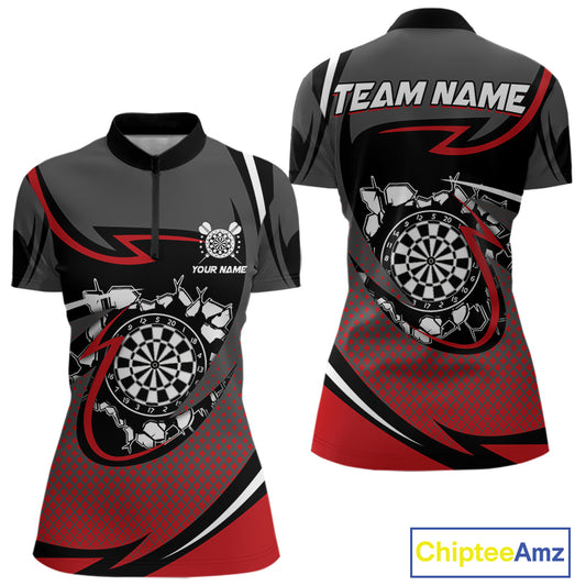 Funny Crack Dartboard Red Darts Polo & Quarter Zip Custom Darts Shirt For Women Darts Team Jersey TDM5006