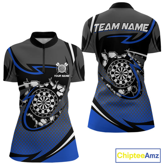 Funny Crack Dartboard Blue Darts Polo & Quarter Zip Custom Darts Shirt For Women Darts Team Jersey TDM5007