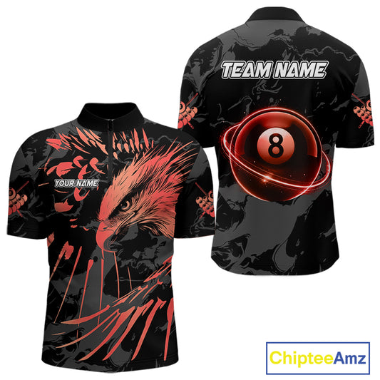 Custom Red And Black 8 Ball Pool Eagle Paint Billiard Shirts For Men Team League Billiard Jersey TDM5474