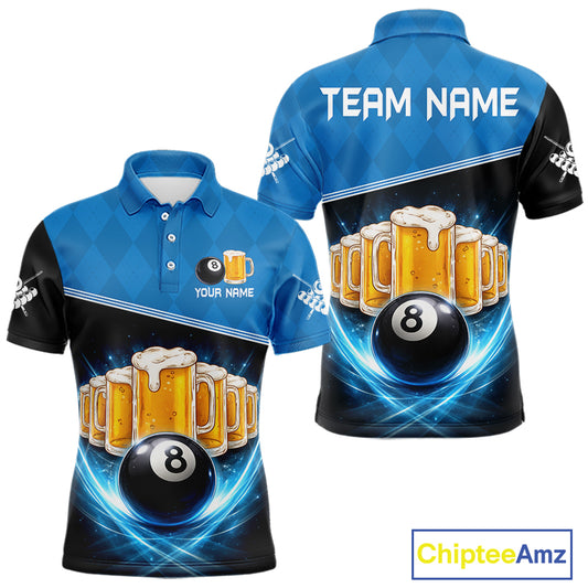 Black And Blue Funny Beer 8 Ball Billiard Jersey For Men Custom Pool Team Shirt Polo & 1/4 Zip TDM5942