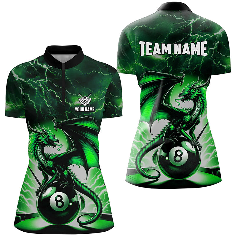 Lightning Thunder Dragon Custom Green 8 Ball Pool Shirts For Women, Billiard Team League Jerseys TDM2250