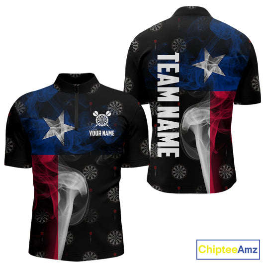 Personalized Texas Flag Smoke Darts Polo & Quarter Zip For Men Custom Texas Darts Team Jersey TDM5487