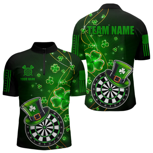 Green Glowing Shamrock Luckiest Dart Shirts For Men Custom St Patrick Day Dart Jerseys Outfit TDM3592