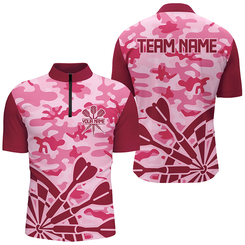 Pink Jerseys Camo Darts Polo & Quarter-Zip Shirts For Men Custom Darts Shirts Uniform For Team TDM2528