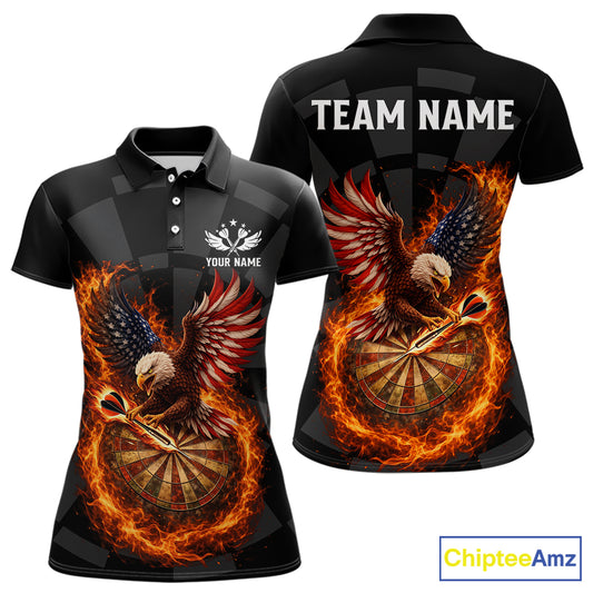 Personalized Fire Flame US Flag Eagle Darts Shirt For Women Custom Darts Jersey Team Polo & 1/4 Zip TDM5760