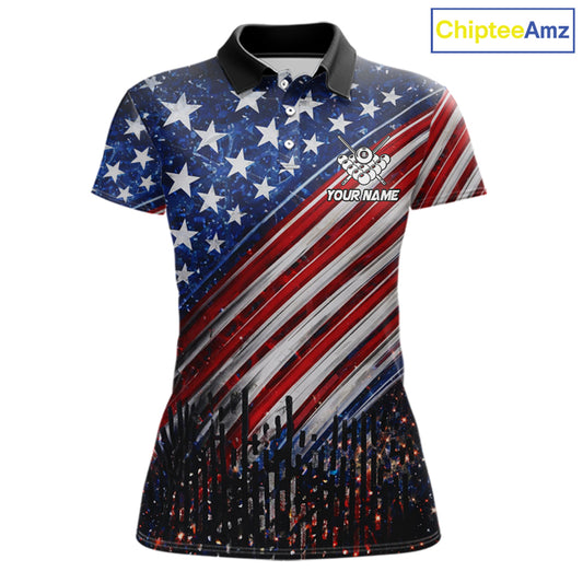 American Flag Fire 8 Ball Pool Billiard Shirt For Women Custom Billiard Team Jersey Polo & 1/4 Zip TDM6124