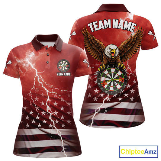 Red Lightning American Flag Eagle Dart Shirt With Pocket Option For Women TDM6553