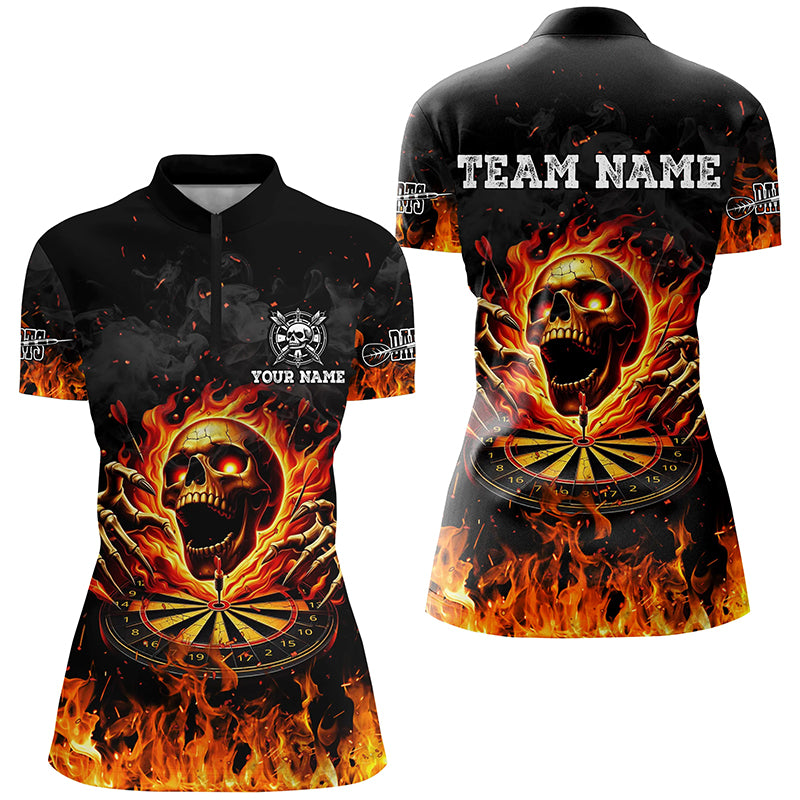 3D Fire Skull Flame Dartboard Short Sleeves Polo & Quarter-Zip Shirts Custom Darts Shirts For Women TDM2280