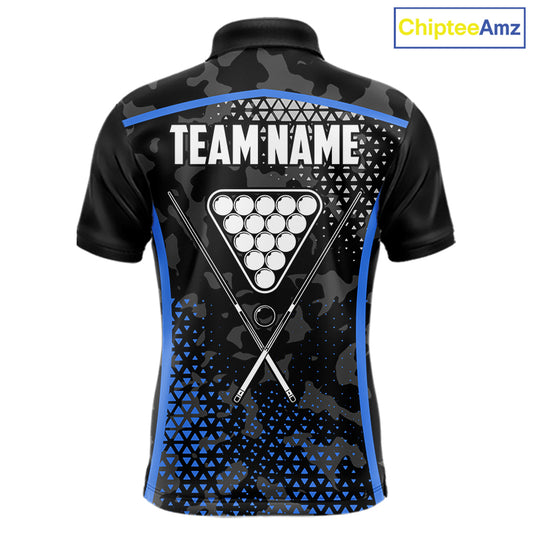 Black And Blue 8 Ball Pool Billiard Shirt For Men Custom Camo Billiard Team Jersey Polo & 1/4 Zip TDM6567