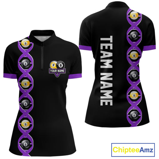DNA Billiard 8 Ball & 9 Ball Shirts For Women Custom Funny Pool Jerseys Team Polo & 1/4 Zip |Purple TDM4393